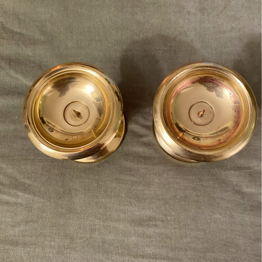 Vintage Brass Candle Holders set of 2 Made In India smooth with ribbed center